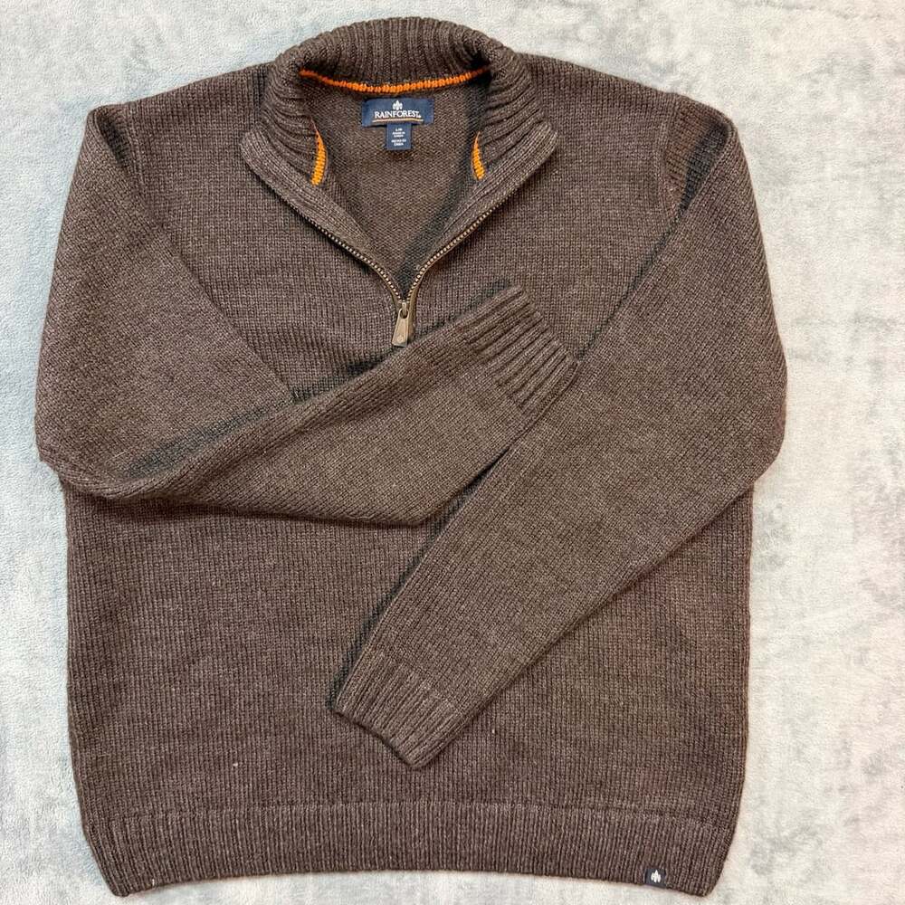 Wool blend Rainforest Half Zip Sweater Size L Brown Knit Pullover
